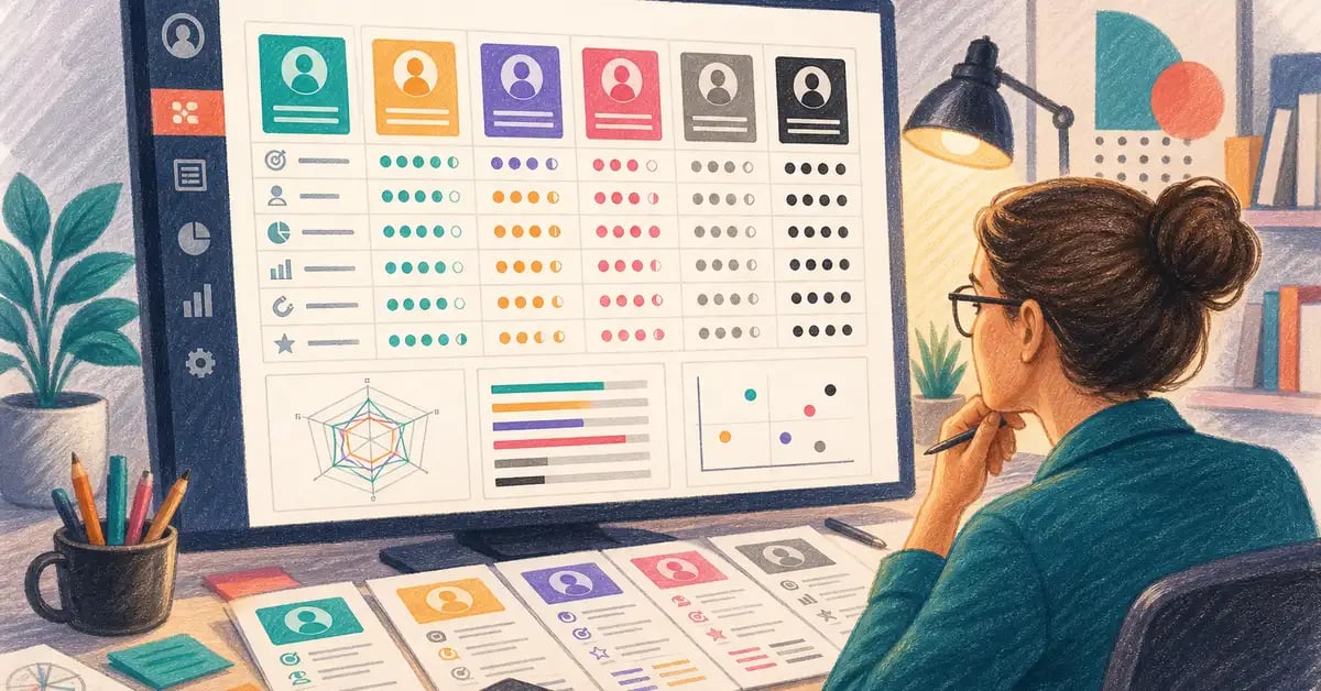 Best buyer persona tools comparison matrix showing scoring across 9 platforms