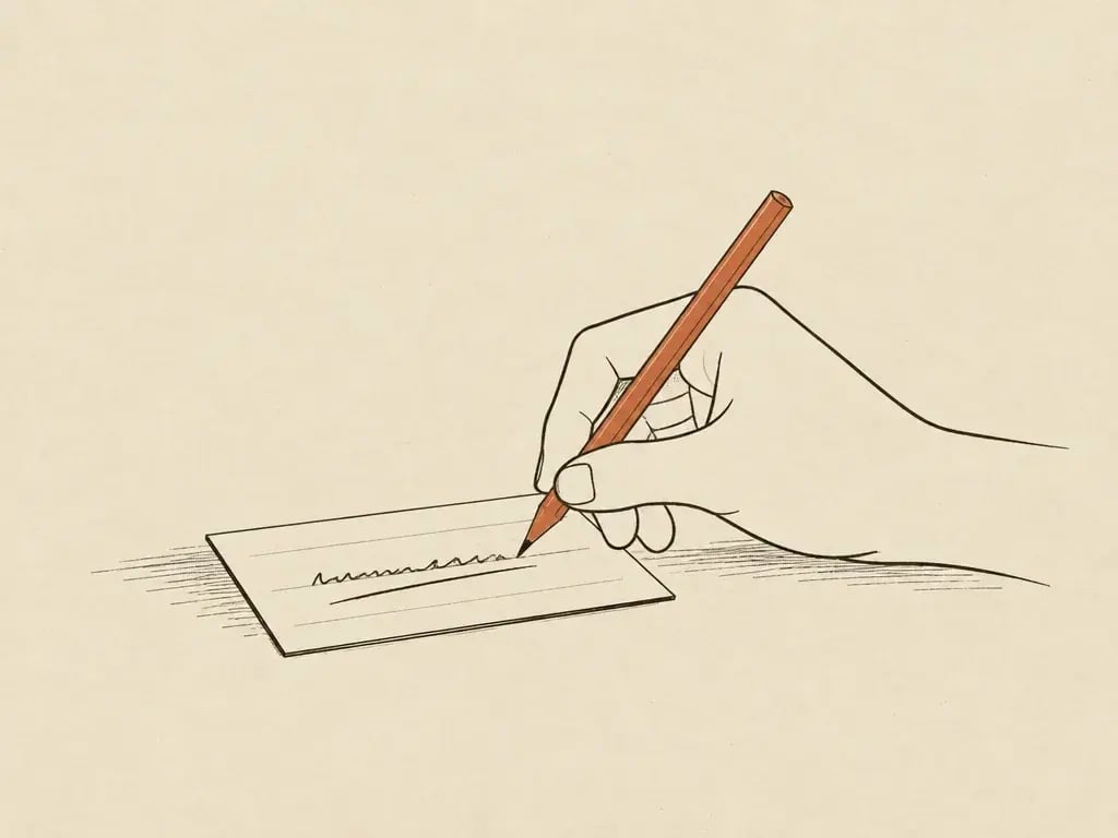 A hand writing a web address on an index card with a pencil