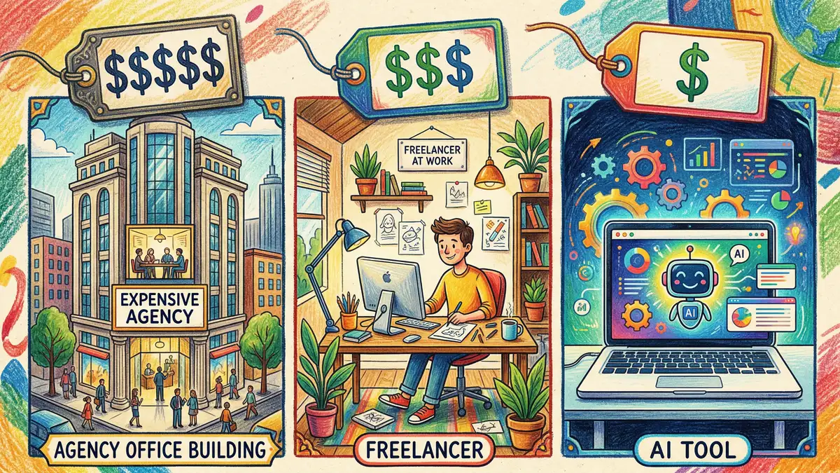 Cost comparison between agency copywriting, freelance writers, and AI copywriting tools