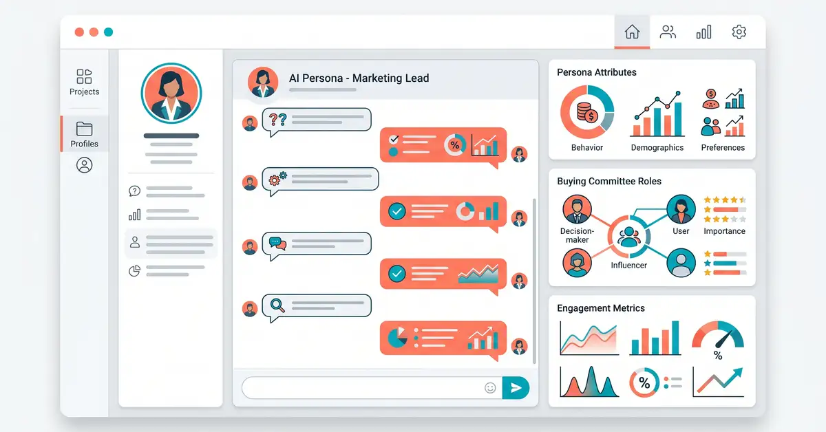 Marketing Mary AI buyer persona tool showing interactive persona conversation interface with real-time insights