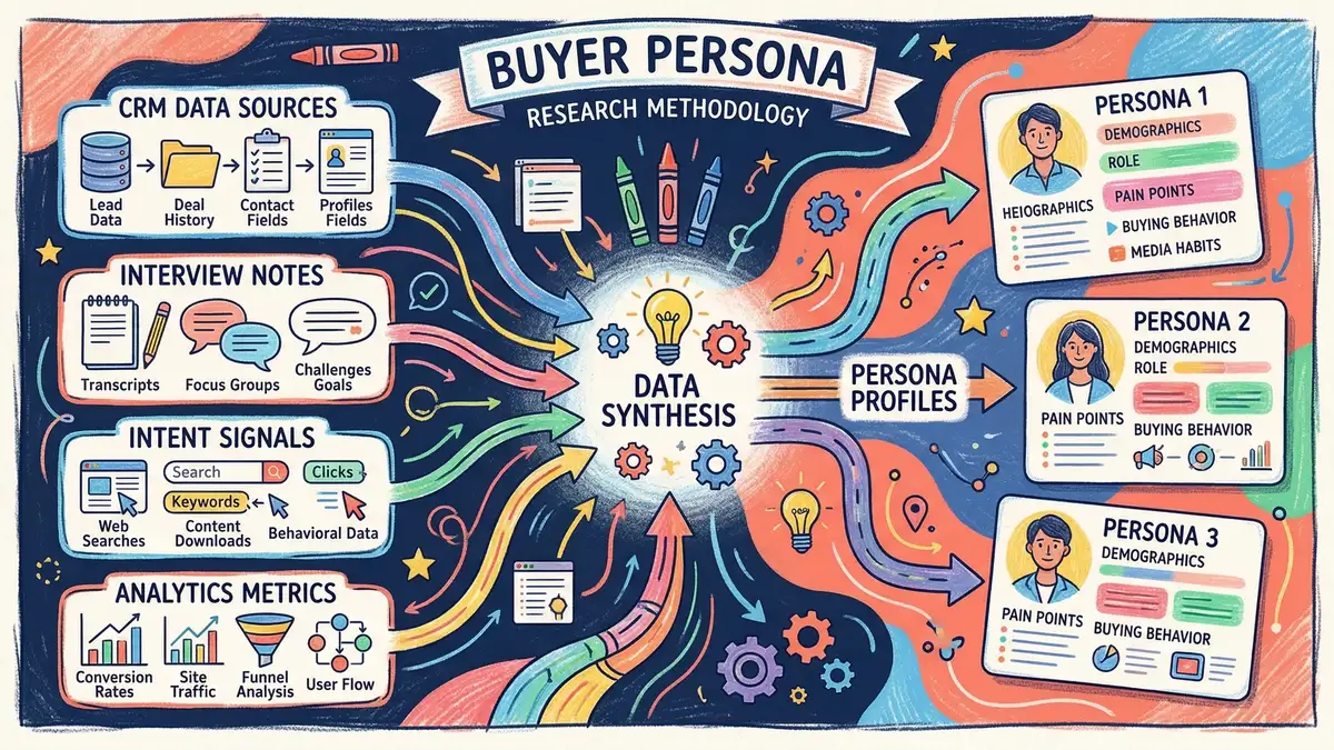 Data visualization dashboard showing buyer persona research methodology