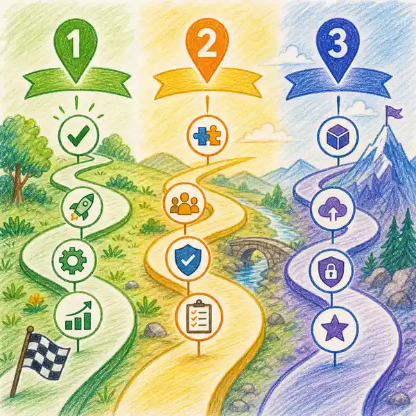 Three-horizon consolidation roadmap showing immediate wins, medium-term changes, and strategic replacements timeline