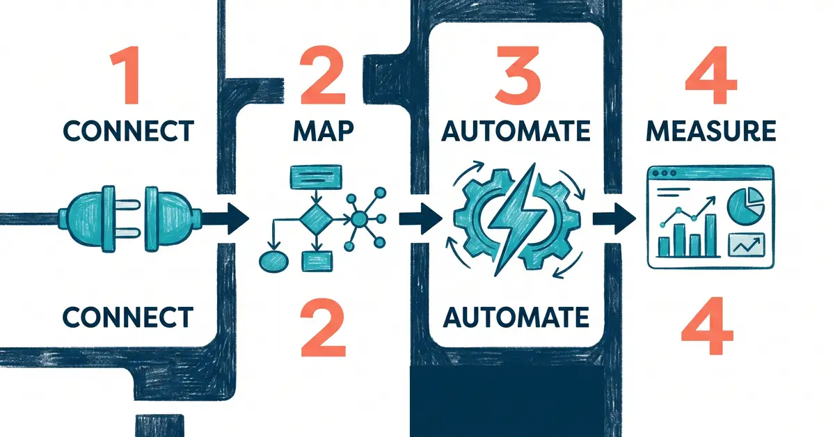 Four-step workflow integration process: connect, map, automate, measure